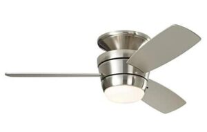 Brushed Nickel three-bladed flush mount ceiling fan 